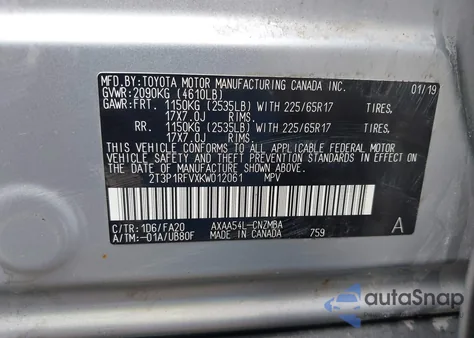 2019 Toyota Rav4 Xle from USA, damaged, VIN 2T3P1RFVXKW012061